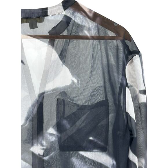 Nicki‎ Minaj Hi-Low Sheer Button-Up Blouse Black White Women’s Size Large - Picture 8 of 10